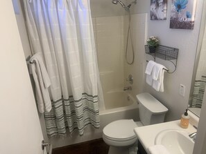 Combined shower/tub, hair dryer, towels, soap - Clean Family Home / Resort like outdoor space (Phoenix)