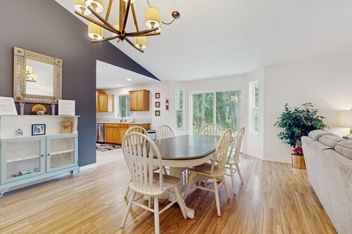Dog-friendly lakefront home near skiing with mountain view, firepit & wood stove
