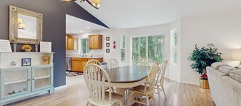 Dog-friendly lakefront home near skiing with mountain view, firepit & wood stove