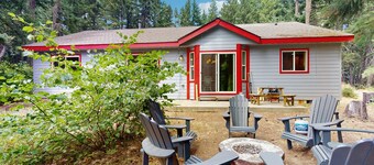 Dog-friendly lakefront home near skiing with mountain view, firepit & wood stove