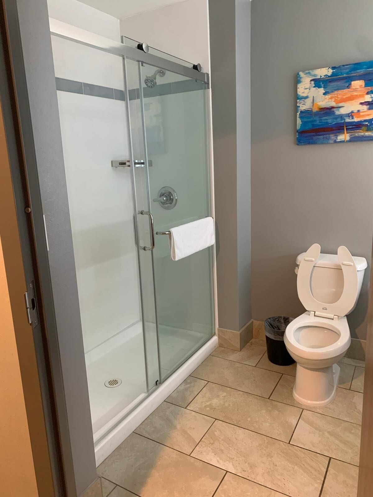 desk, laptop workspace, blackout curtains, iron/ironing board