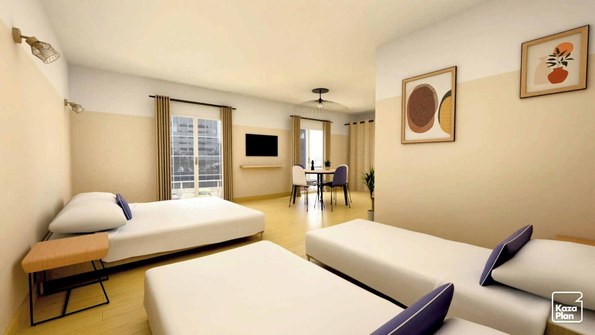 四人房 | 高档床上用品、客房内保险箱、办公桌、遮光窗帘