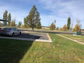 Guests can park their vehicles in this designated area.