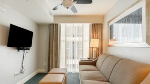 TV, DVD player, books, stereo