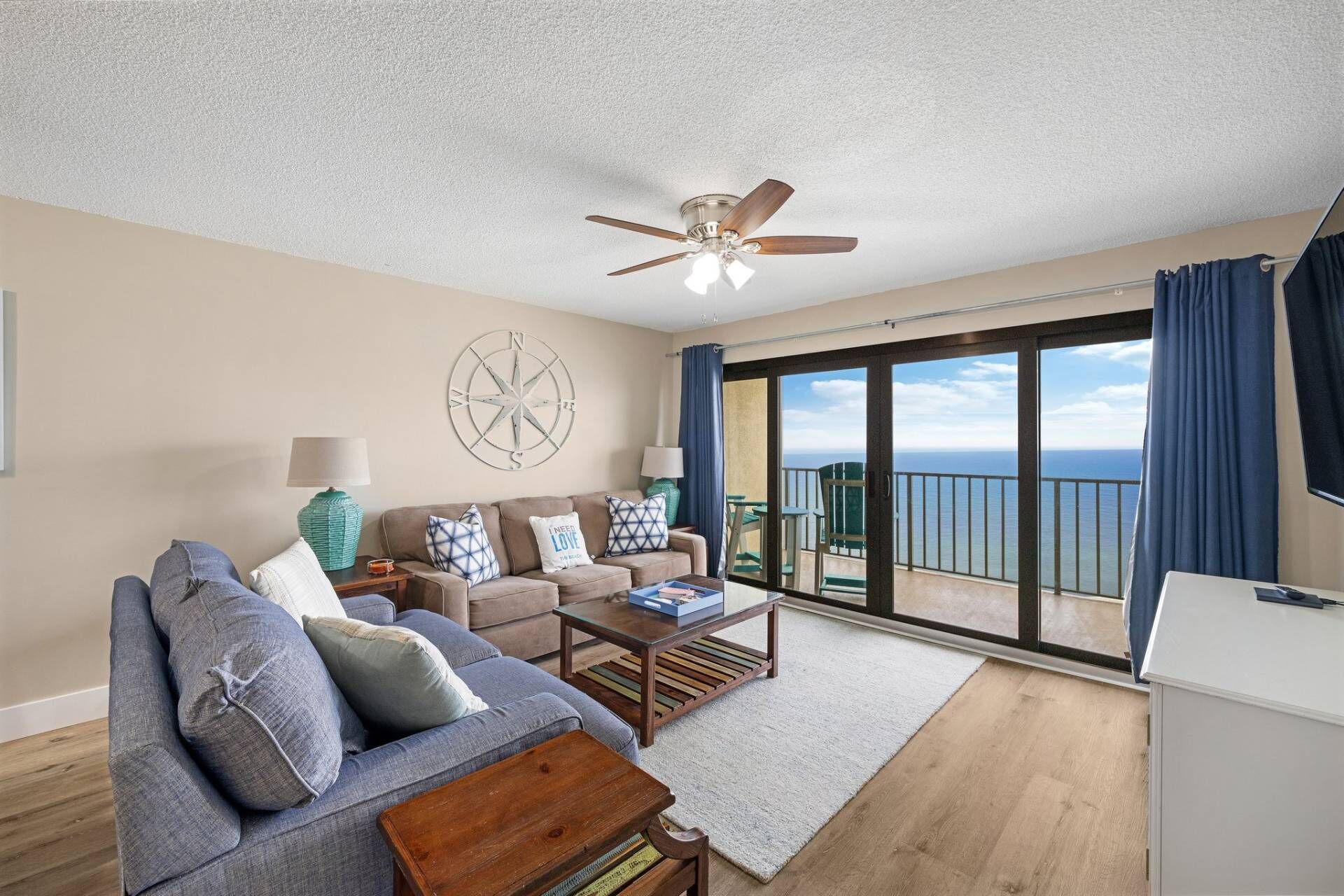 Recently updated rental in a gated resort with a pool, kiddie pool, grills, and shuffleboard