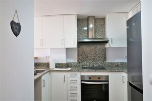 Fridge, microwave, coffee/tea maker, toaster