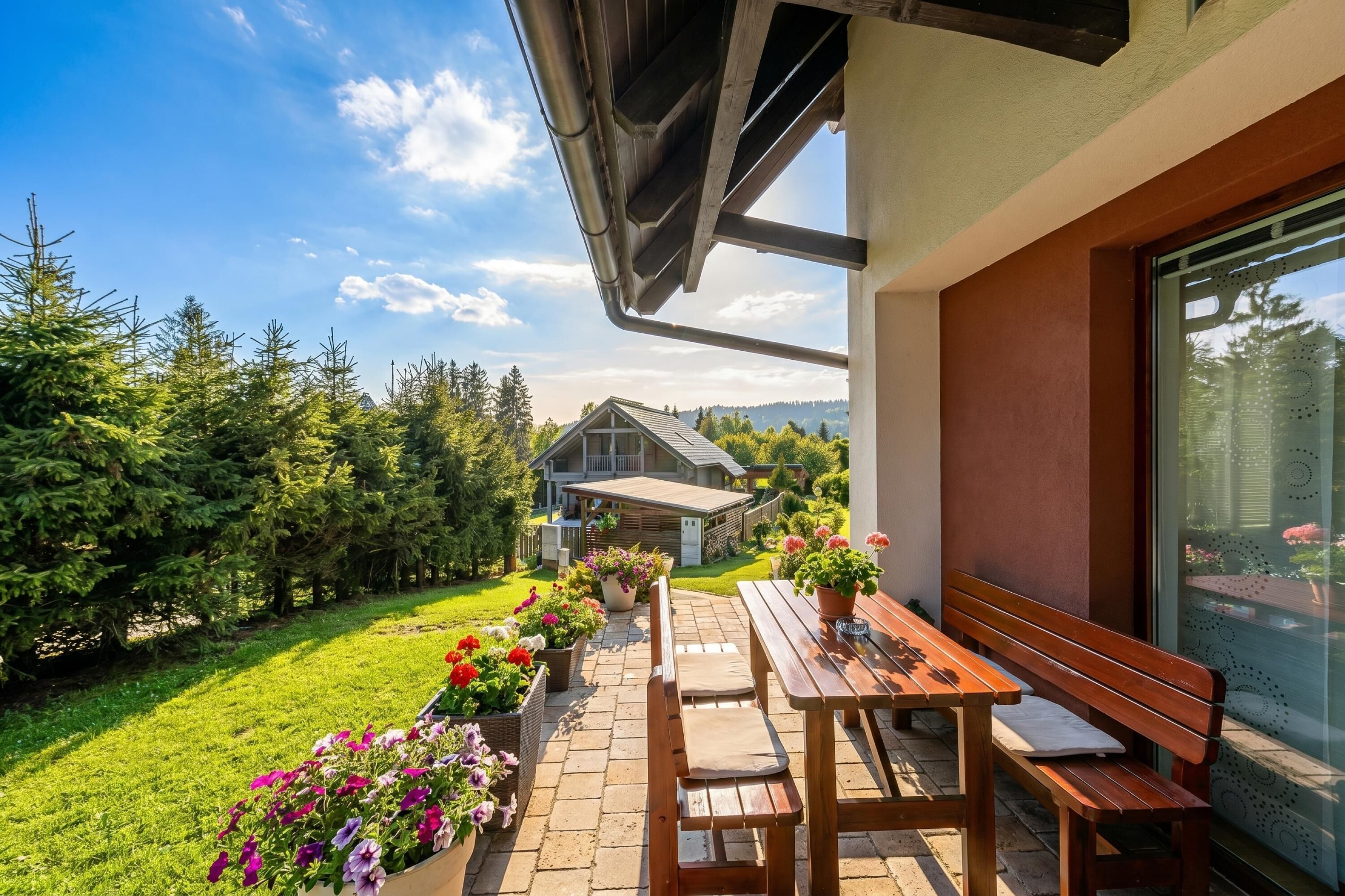 Family Chalet, Multiple Bedrooms, Mountainside (Sunny Weekend Sauna House) | Outdoor dining