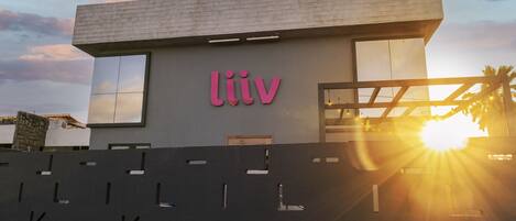A modern building with the name "liiv" prominently displayed on its facade.