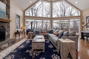 Smart TV, fireplace, video games, video library
