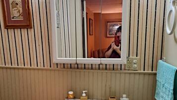 Combined shower/tub, hair dryer, towels, soap