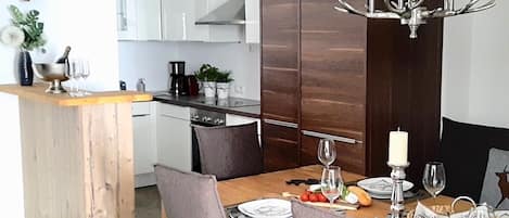Apartment | Private kitchen | Full-sized fridge, oven, stovetop, dishwasher
