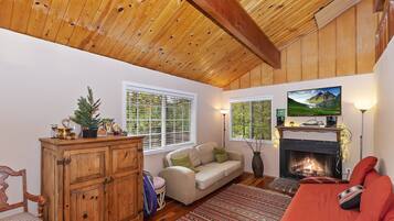 TV, fireplace, DVD player, foosball