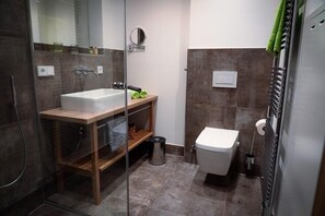 Regadera, secadora de cabello, bidet, toallas 