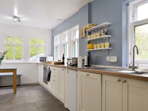 Dishwasher, high chair, cookware/dishes/utensils