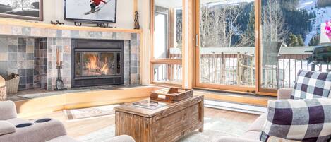 TV, fireplace