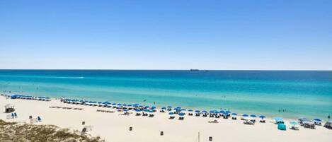 On the beach, motor boating