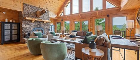 TV, fireplace, video games, stereo