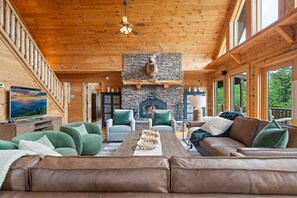 TV, fireplace, video games, stereo