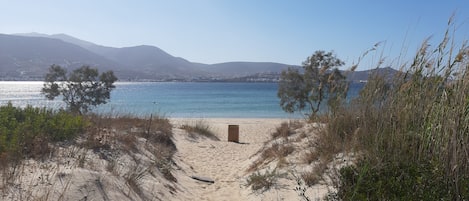 Beach nearby, sun loungers, beach towels