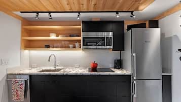 Réfrigérateur, micro-ondes, plaque de cuisson, lave-vaisselle