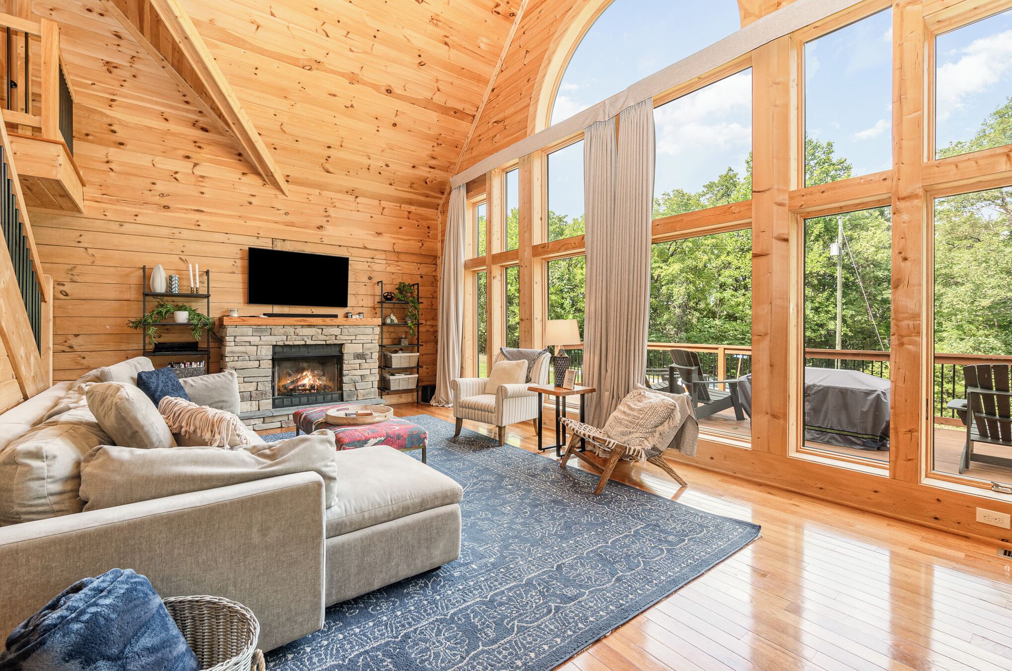 Fernseher, Kamin, DVD-Player, Videothek