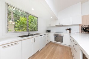 Fridge, microwave, oven, dishwasher