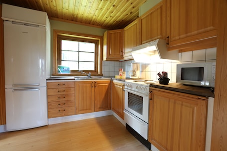 Full-size fridge, microwave, oven, stovetop