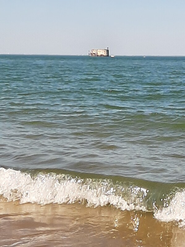 Beach nearby, sun loungers