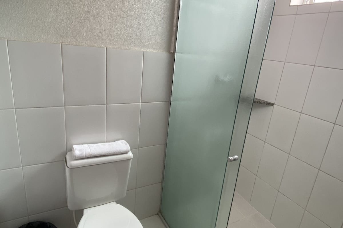 executive double room, 1 queen bed | bathroom | shower, towels