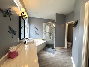 Bathtub, hair dryer, towels
