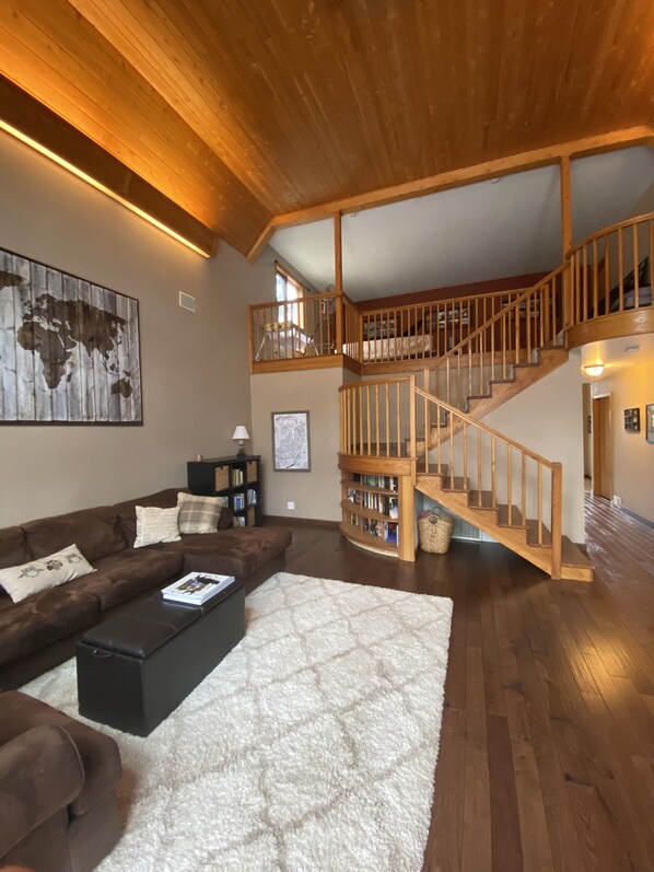 Fernseher, Kamin, Bücher, Videothek