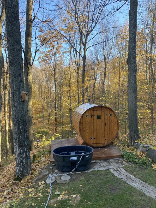 Outdoor spa tub - Northern Michigan Retreat (Williamsburg)