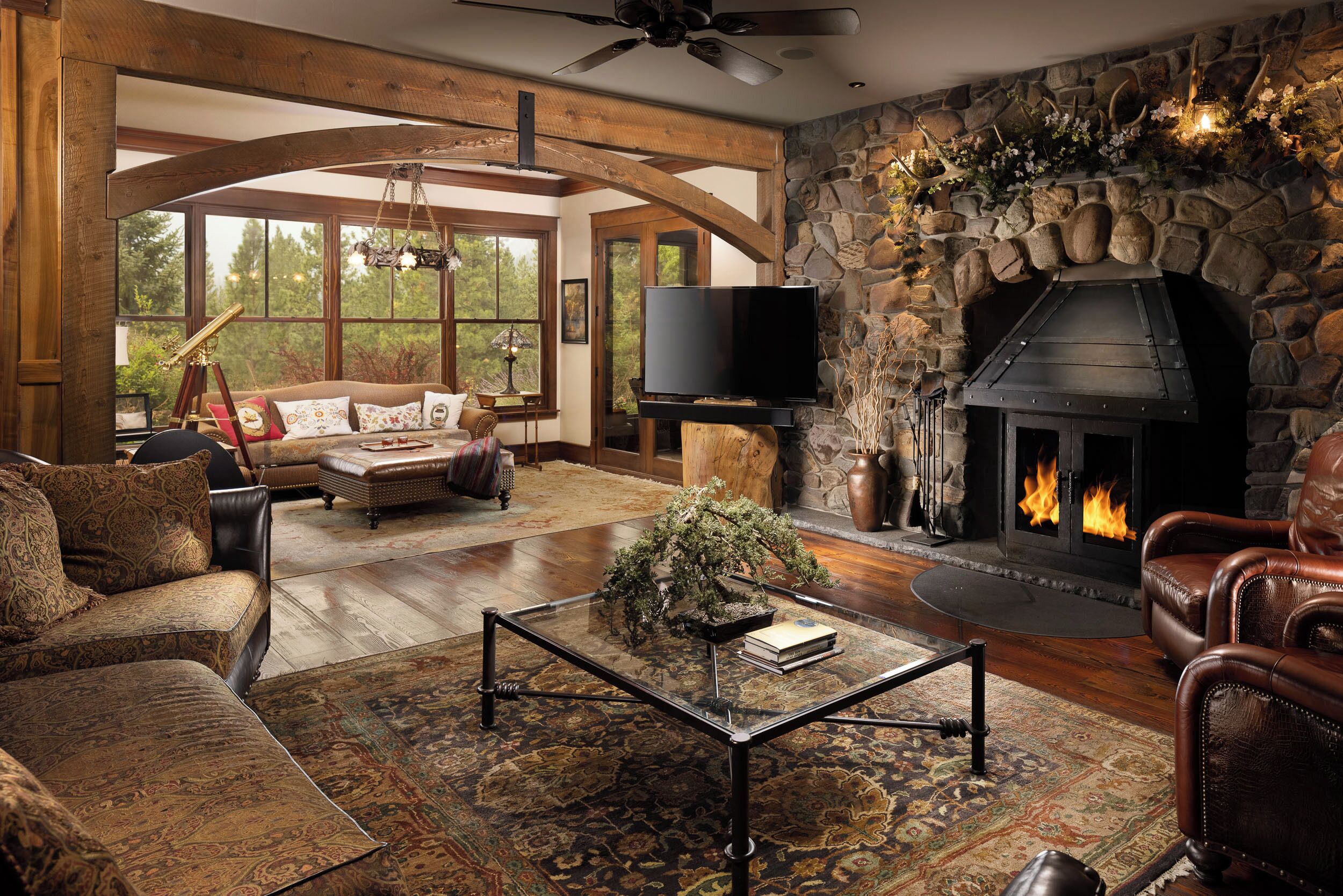 Smart TV, fireplace, video games, foosball