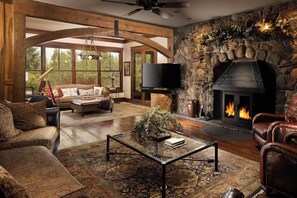 Smart TV, fireplace, video games, table football