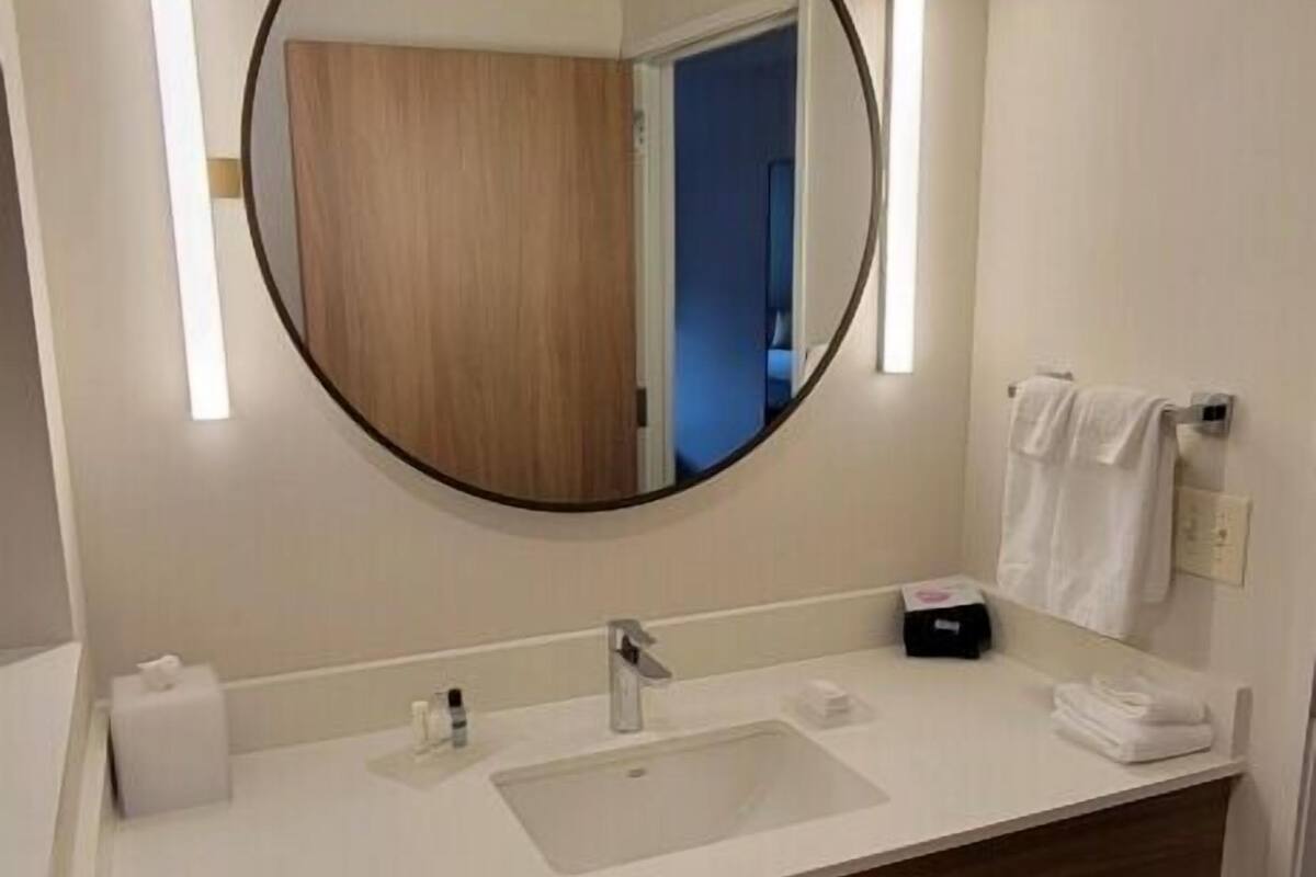 free toiletries, hair dryer, towels