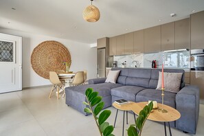 Premier Apartment, 2 Bedrooms, Sea View | Living area | Smart TV, streaming services