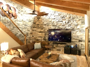 Smart TV, fireplace, video games, stereo