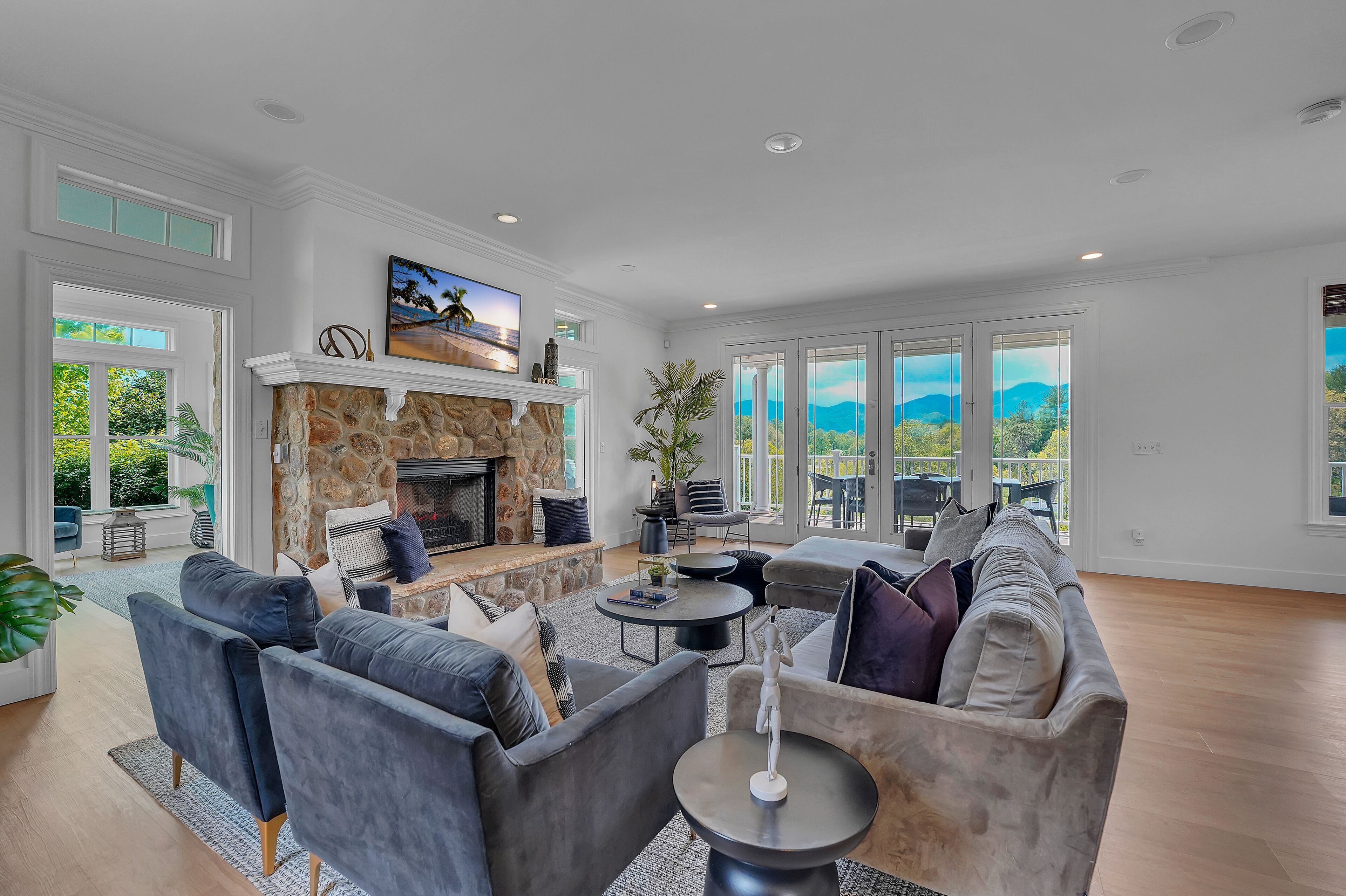 Smart TV, fireplace, video games, foosball