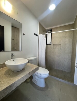 Hair dryer, towels, toilet paper