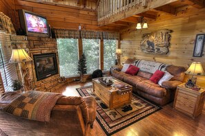 Smart TV, fireplace, video games, DVD player