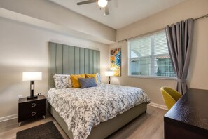 3 bedrooms, desk, iron/ironing board, travel cot