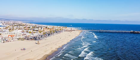 On the beach, sun-loungers, beach towels