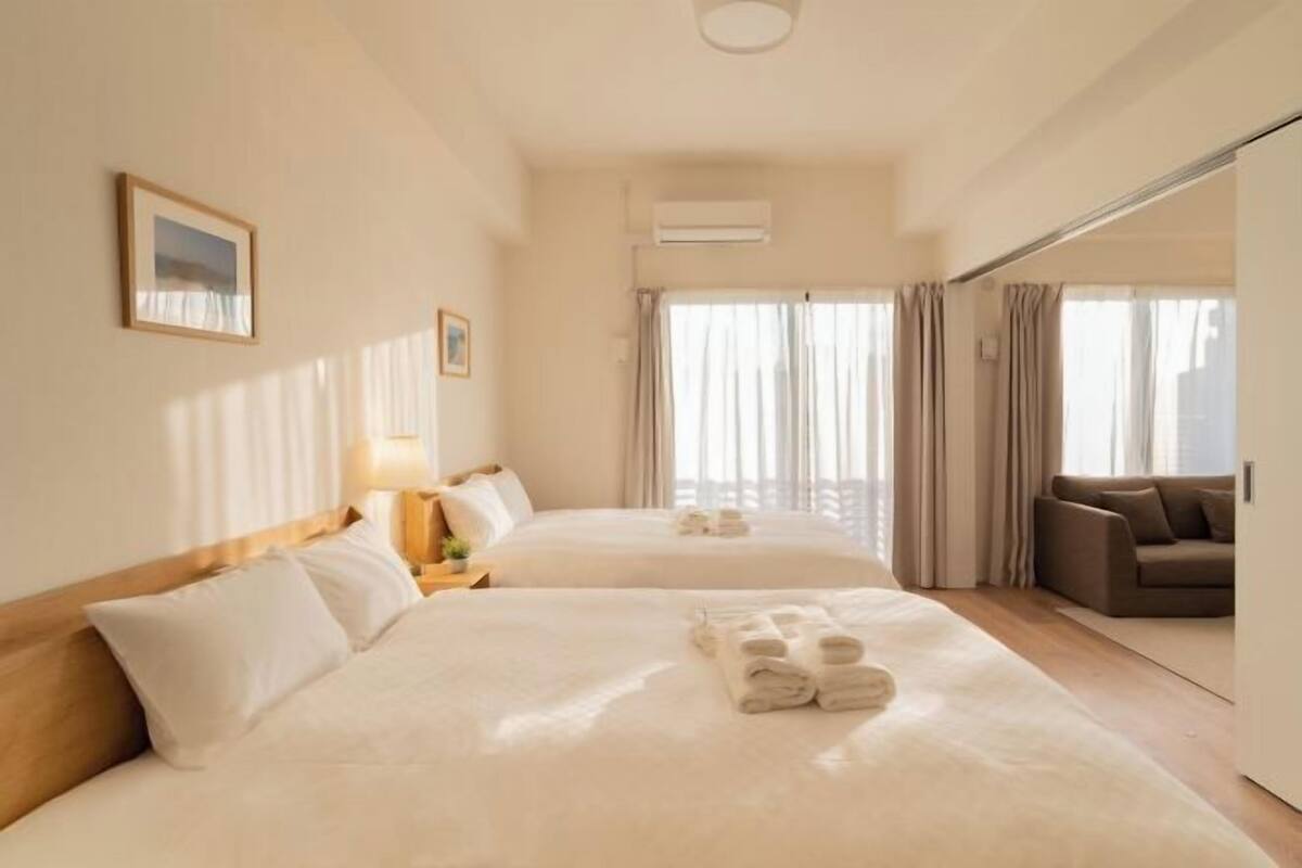 1 bedroom, laptop workspace, blackout curtains, soundproofing