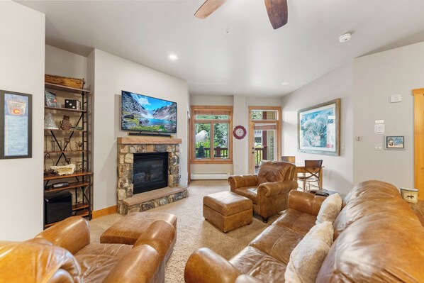 TV, fireplace