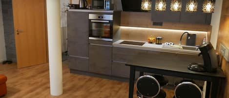 Apartment | Private kitchen | Fridge, microwave, oven, stovetop