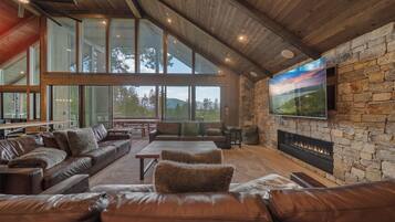 Smart TV, fireplace, DVD player, foosball