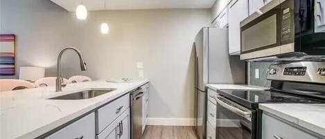 Fridge, microwave, oven, dishwasher