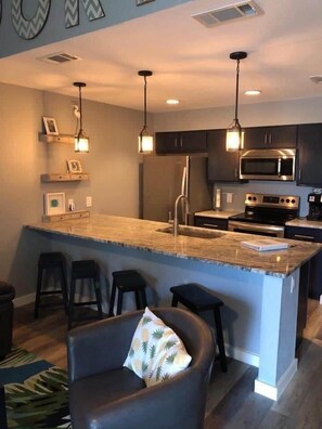 Fridge, microwave, oven, stovetop - Island Dunes Condo's-#1307-One block from beach (Port Aransas)