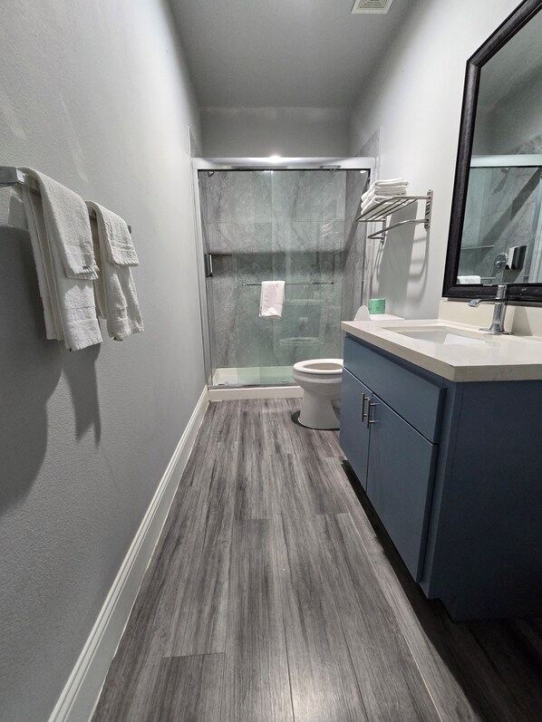 Suite estudio Premium | Baño | Regadera, secadora de cabello, toallas 