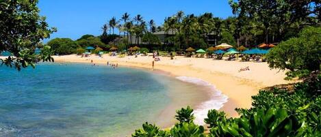 Beach nearby, sun loungers, beach towels